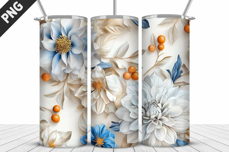 3D Daisy Flowers 20oz Tumbler Wrap | Sublimation Design