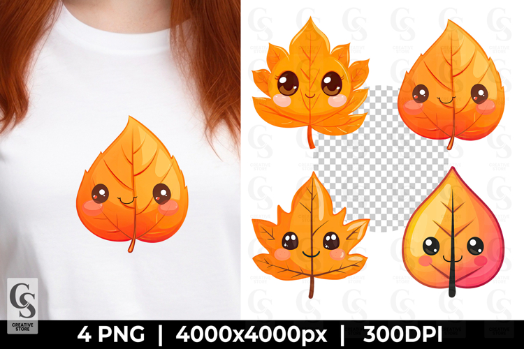 Cute Autumn Leaf Kawaii Face Clipart Sublimation PNG