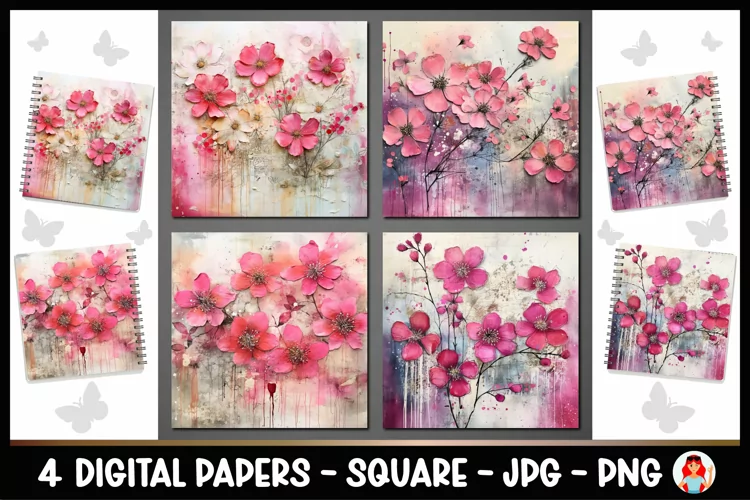 4 Vintage Floral Digital Papers I Junk Journal Pages