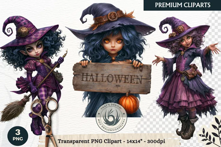 Whimsical Halloween Little Witch Gothic Png Clipart graphic