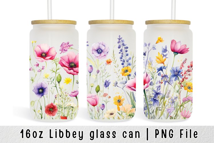 Flower Can Glass Wrap 16 Oz Libbey Can Sublimation example image 1