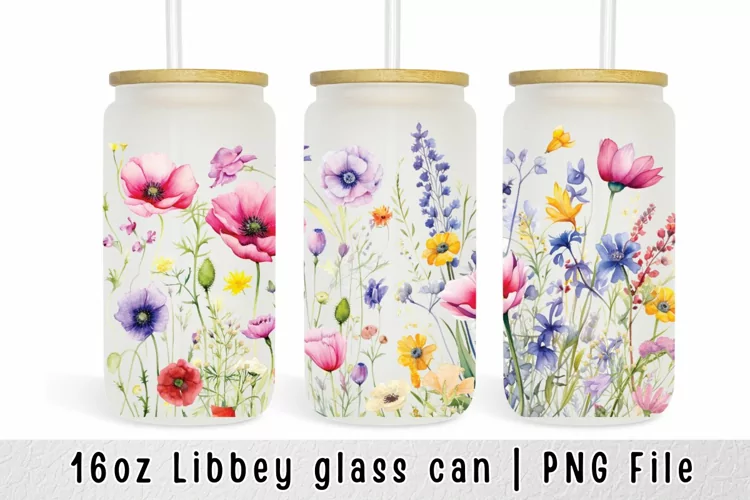 Flower Can Glass Wrap 16 Oz Libbey Can Sublimation