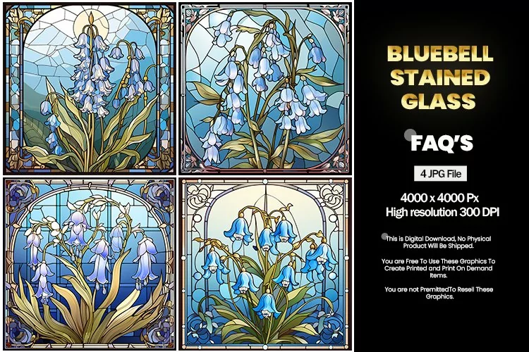 Stained Glass Bluebell Square Coaster - 04 Variations