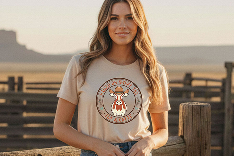 Raised on Sweet Tea Tea & Cattle Png, Western Cowgirl Badge