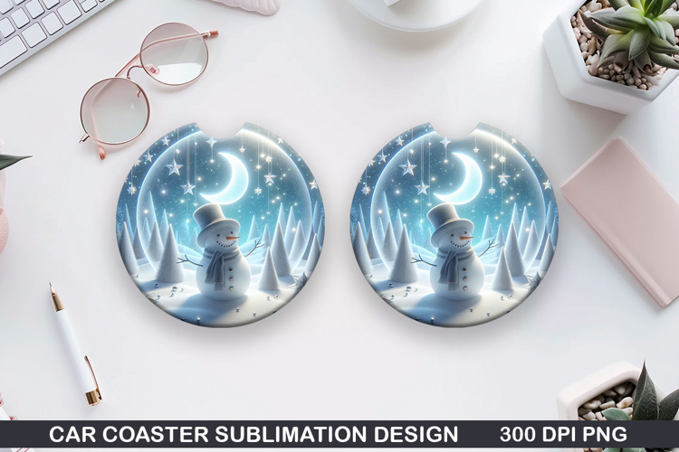 Snowman Car Coaster Sublimation|Christmas Coaster PNG Design