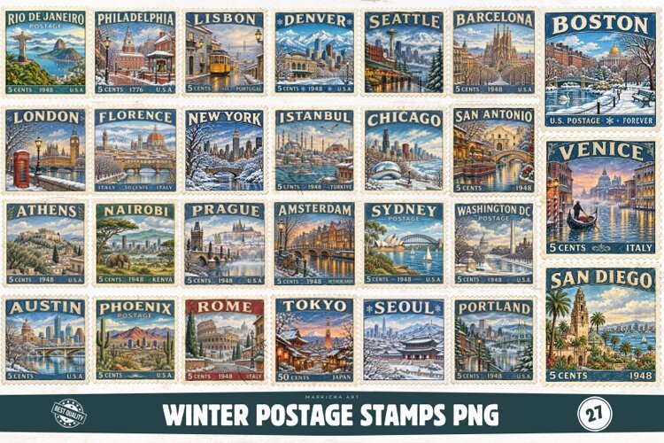 Winter Postage Stamps PNG example image 1