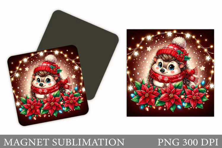 Christmas Hedgehog Magnet. Christmas Magnet Sublimation