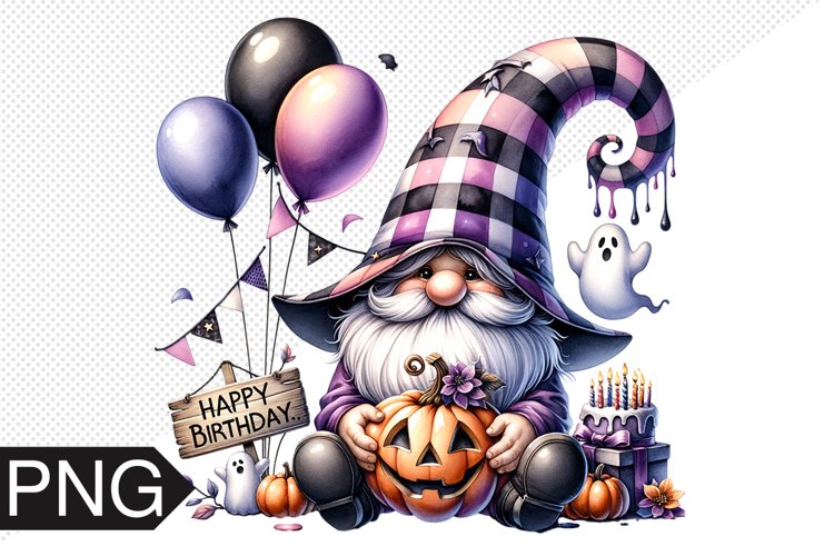 Halloween Gnome Sublimation, Birthday Gnome Clipart PNG