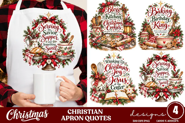 4 Christian Christmas Apron PNG Designs, 4 Faith Christmas B