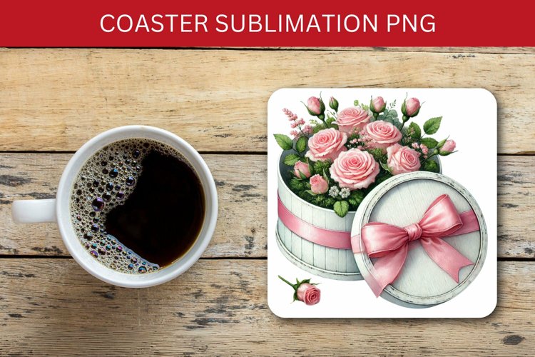 valentine square coaster - roses bucket example image 1