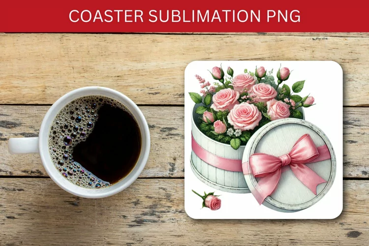 valentine square coaster - roses bucket