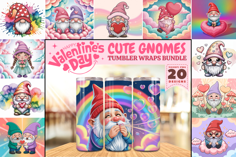 Valentine’s Day Cute Gnomes Tumbler Wrap PNG Big Bundle
