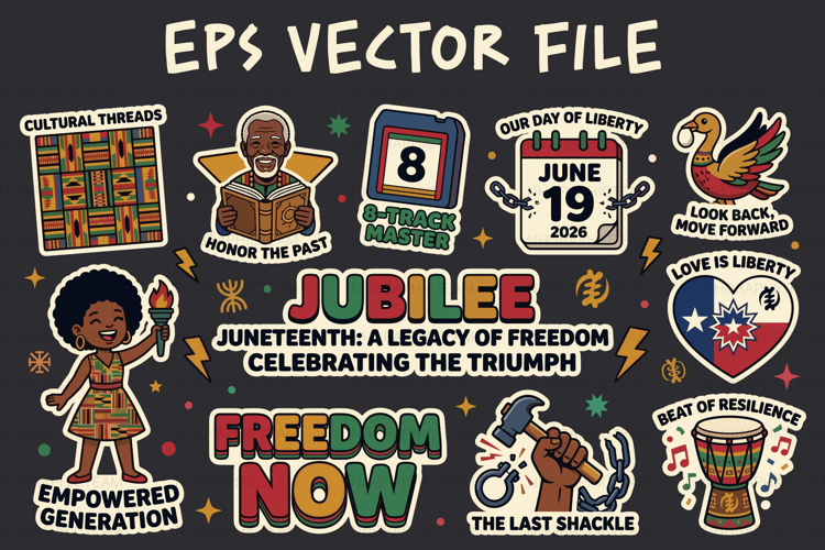 Juneteenth 2026 Freedom Black History Sticker Bundle EPS Set