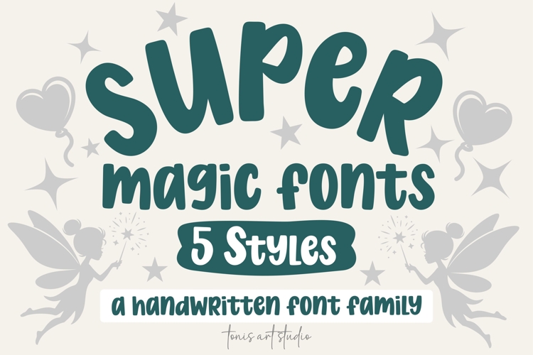 Super Magic Font Bundle, Bubbly Fonts, 5 Styles, Handwritten