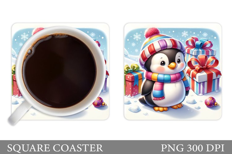 Cute Penguin Coaster Design. Christmas Coaster Sublimation example image 1