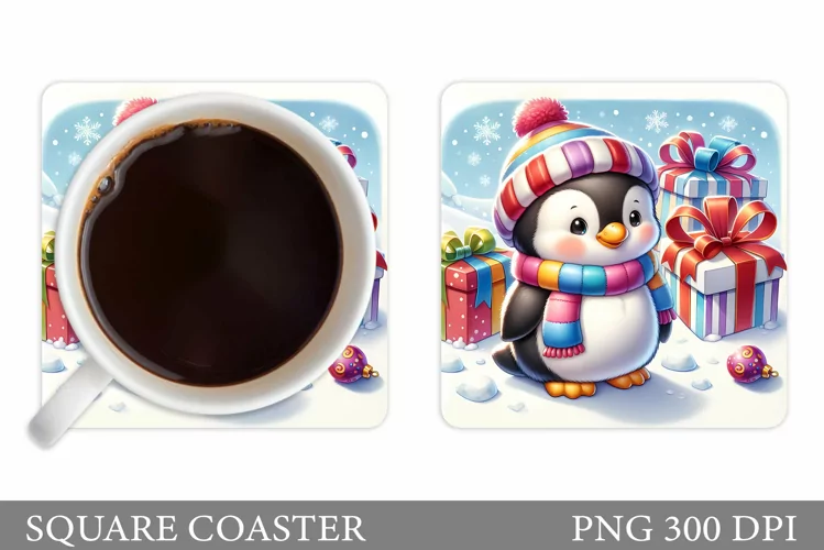 Cute Penguin Coaster Design. Christmas Coaster Sublimation