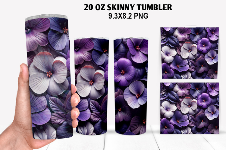 3D Flower Skinny Tumbler 20oz Wrap Design,Flowers Tumble PNG