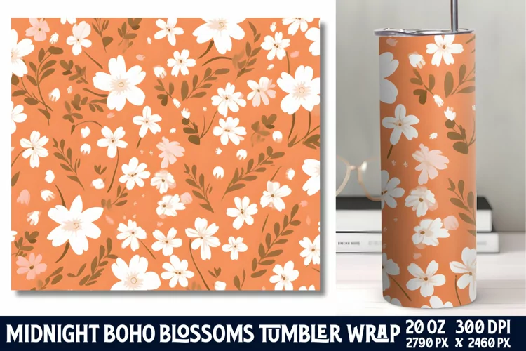 Midnight Flower Tumbler Wrap Sublimation