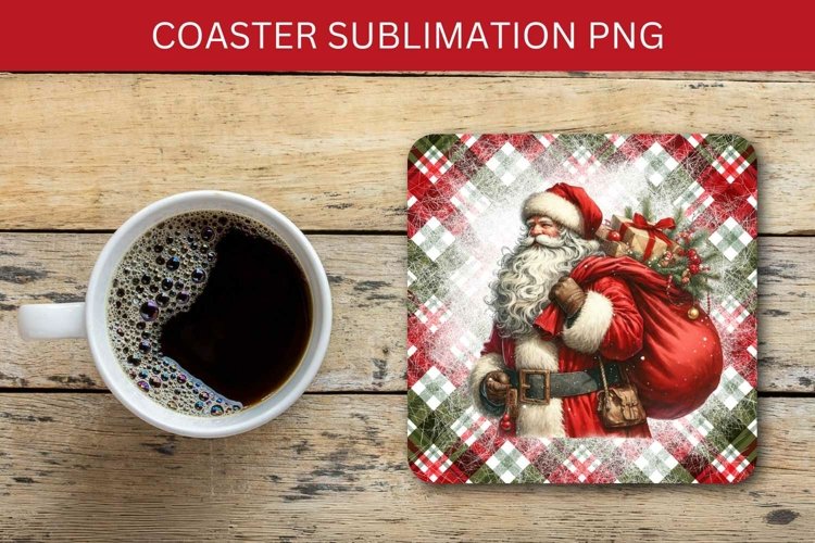 square coaster - santa claus carrying christmas gifts