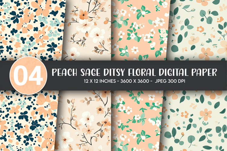 Peach Sage Ditsy Floral Digital Paper example image 1