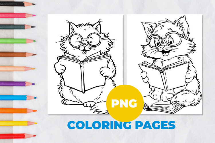 The cat is reading a book Coloring Pages | Coloring book