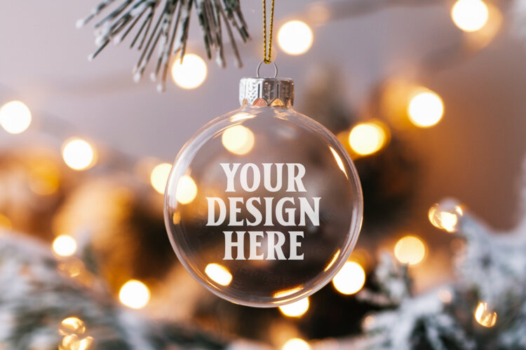 Acrylic Christmas Ornament Mockups | Clear Holiday Ornament example image 1