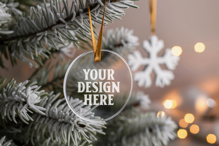 Acrylic Christmas Ornament Mockups | Clear Round Holiday