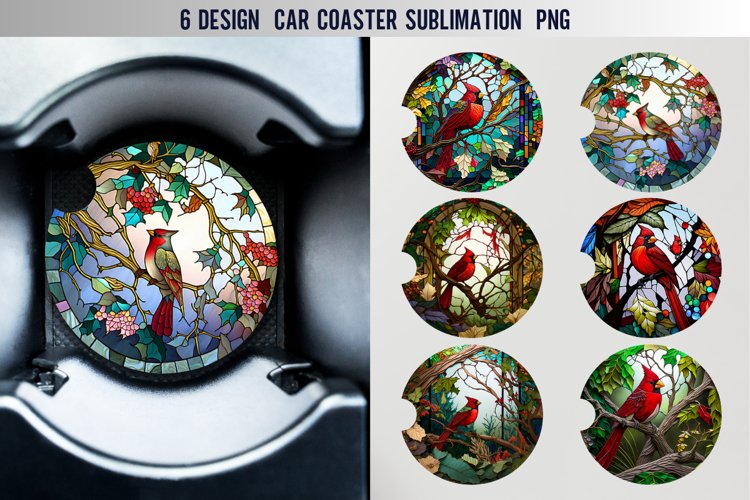 Stained Glass Cadinal Car Coaster Sublimation Design example image 1
