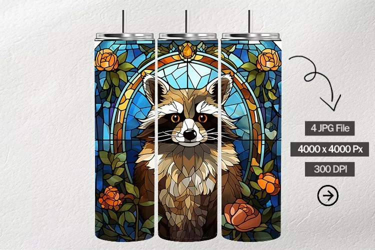 Raccoon Stained Glass Square Coaster - 4 Variation