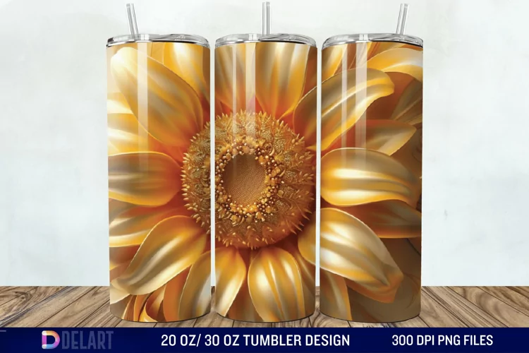 3d Sunflower floral Tumbler Wrap