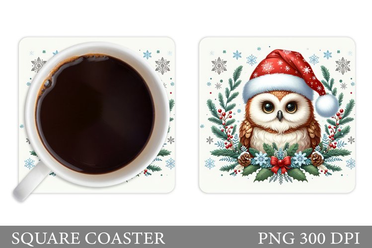Christmas Owl Coaster Sublimation. Christmas Coaster Design example image 1