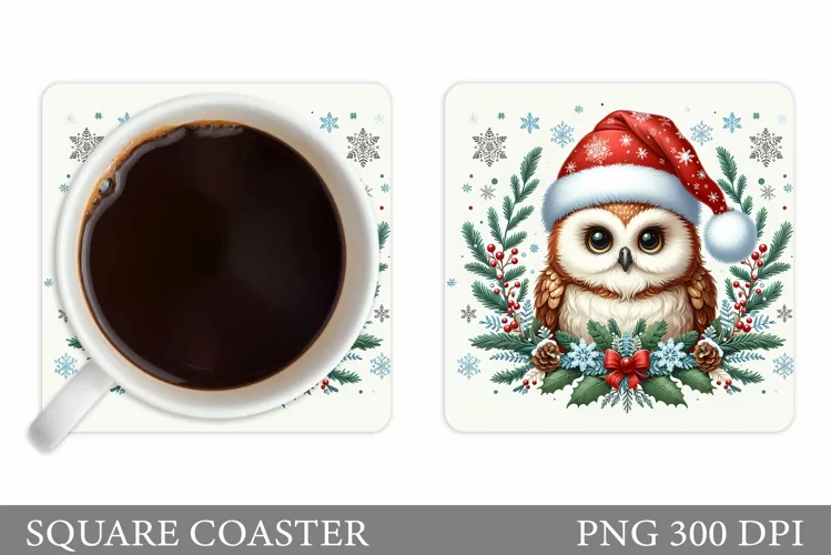 Christmas Owl Coaster Sublimation. Christmas Coaster Design