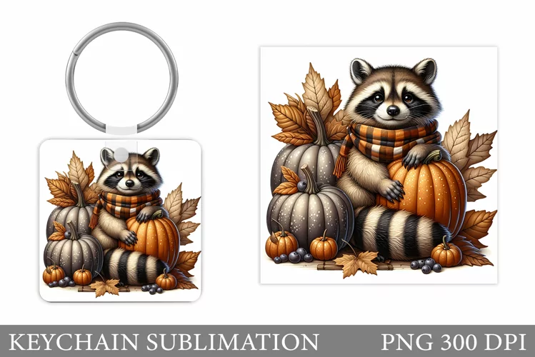 Fall Raccoon Keychain. Fall Raccoon Sublimation