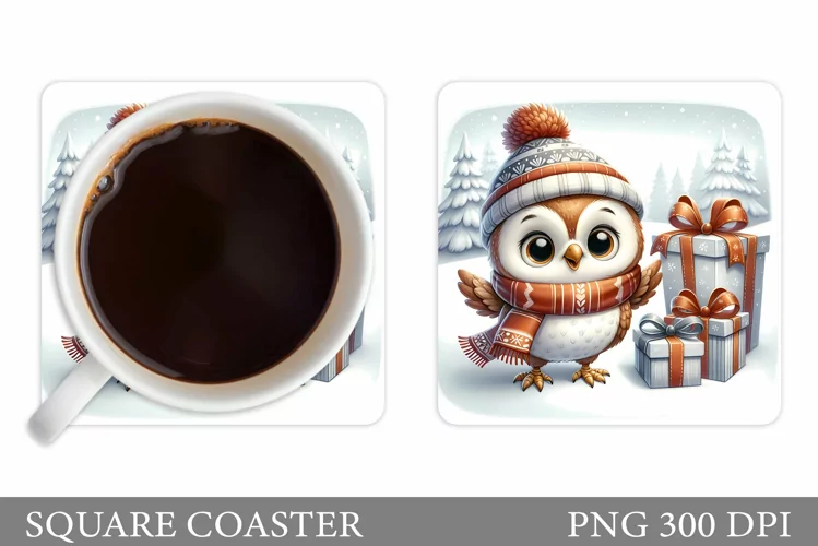 Christmas Owl Coaster Sublimation. Christmas Coaster Design
