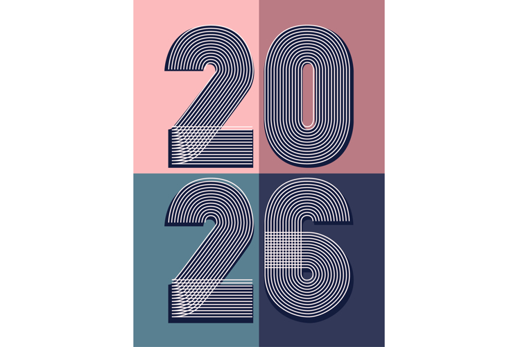 Cover with vertical 2026 number on geometric background