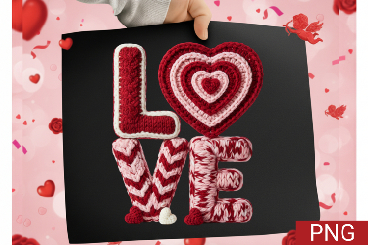 Faux Knit LOVE Sublimation PNG 3D Crochet Style Valentine