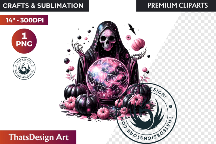 Pink & Black Gothic Halloween Skeleton Clipart PNG, Skull