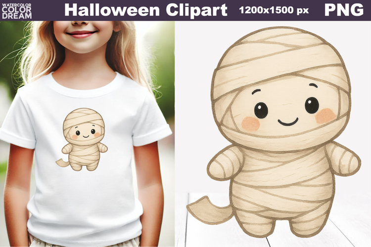 Watercolor Cute Mummy Clipart | Halloween PNG for Kids