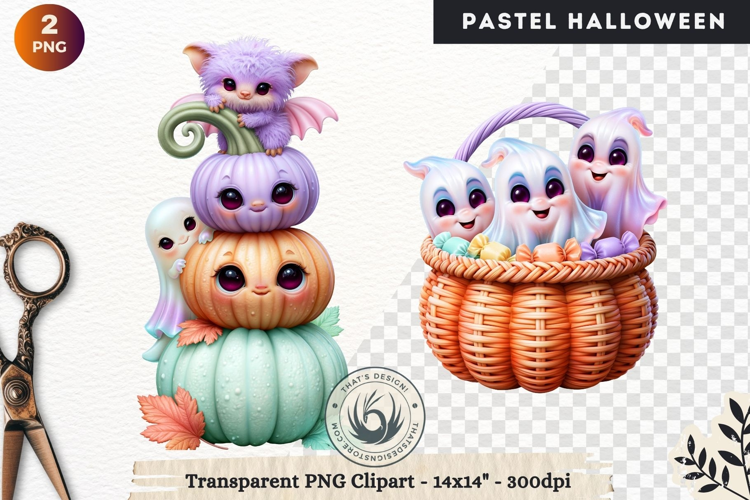 Cute Halloween Pastel characters Clipart sublimation