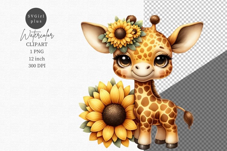 Giraffe clipart, Sunflowers clipart