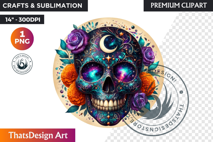 Floral Sugar Skull Day of the Dead Clipart, dia de muertos