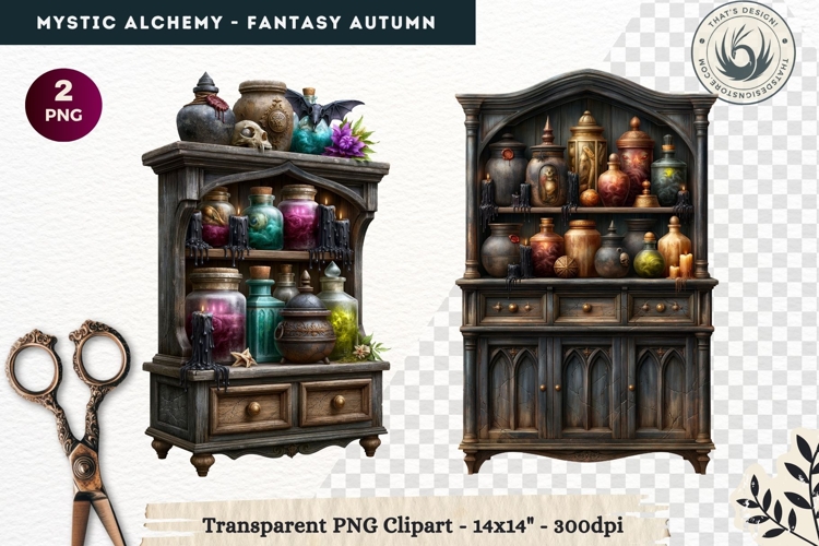 Gothic Witch Mystic Alchemy Clipart, Autumn Apothecary PNG
