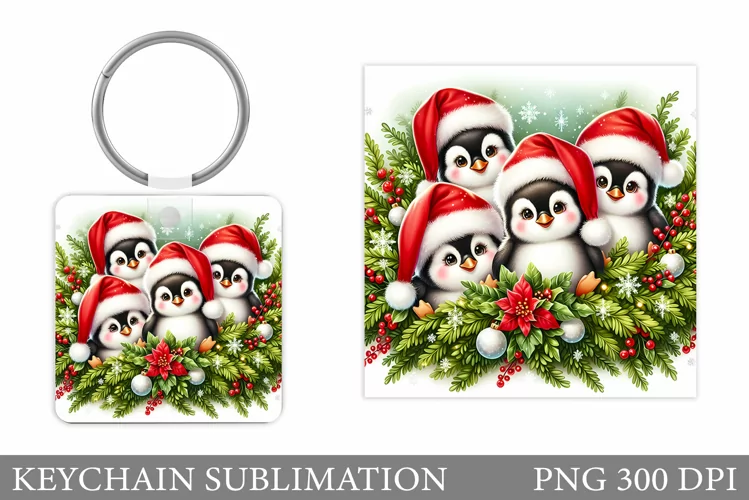 Christmas Penguin Keychain. Christmas Keychain Design