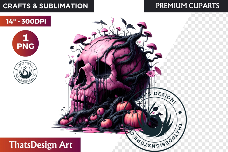 Pink and Black Gothic Halloween Skulls Clipart, pastel goth