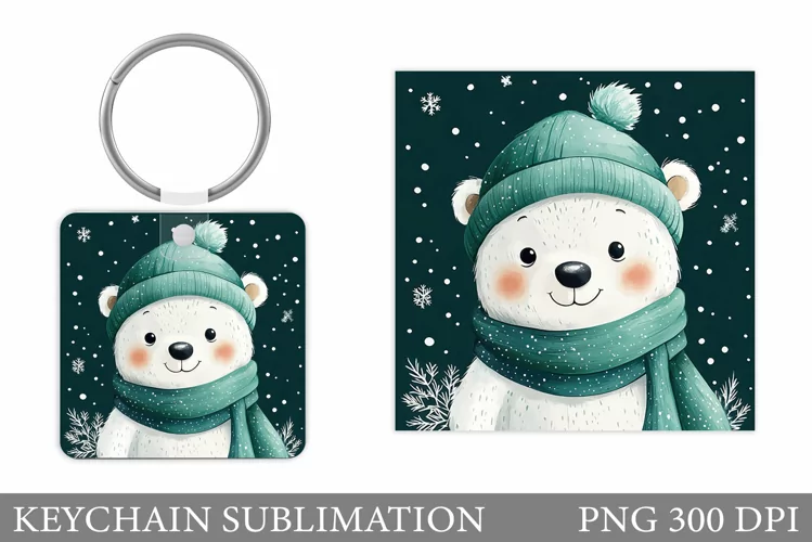 Cute Bear Keychain Design. Christmas Keychain Sublimation
