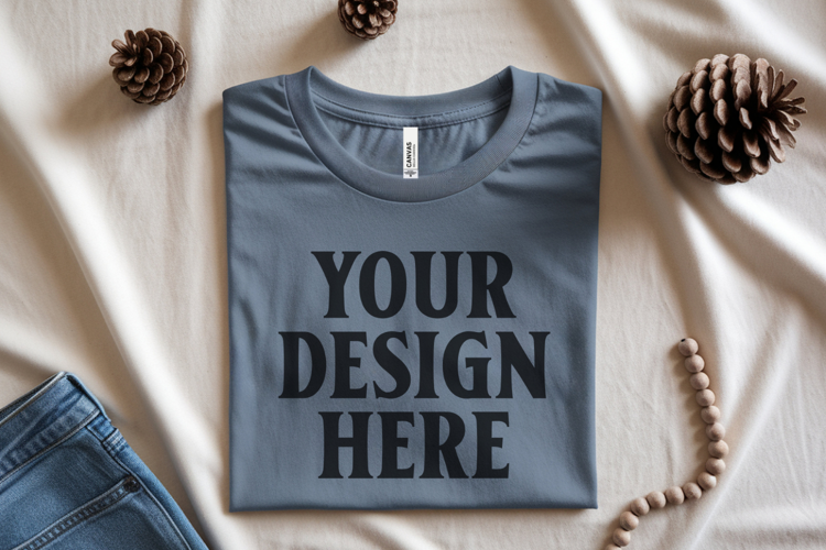 Ash Bella Canvas 3001 Flat Lay T-Shirt Mockup