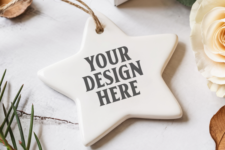 Christmas Star Ceramic Ornament Mockup | Holiday Star