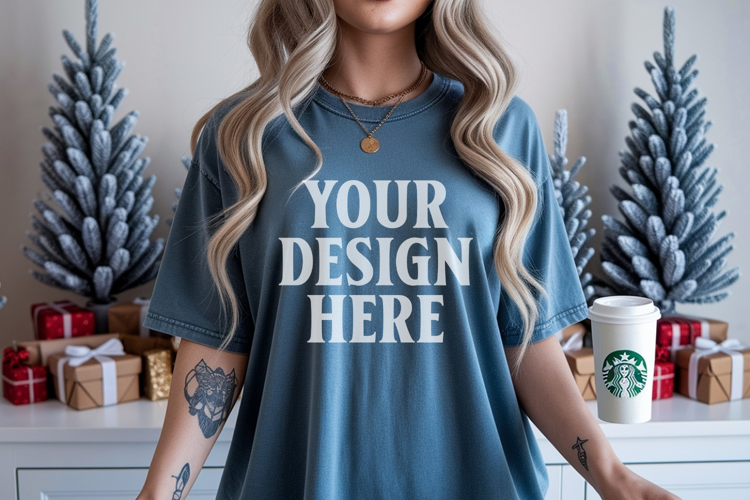 Christmas Comfort Colors 1717 Blue Spruce TShirt Mockup, CC