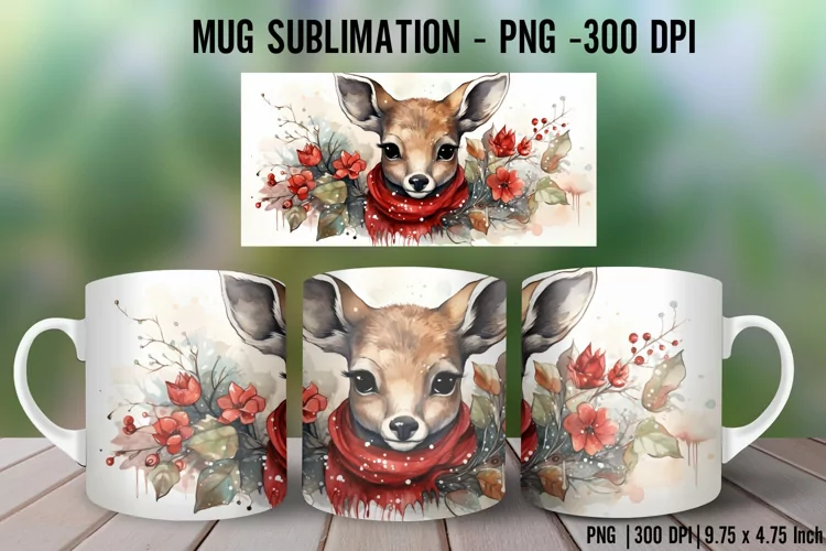 Vintage Reindeer Mug Wrap Sublimation I 11oz Mug Sublimati