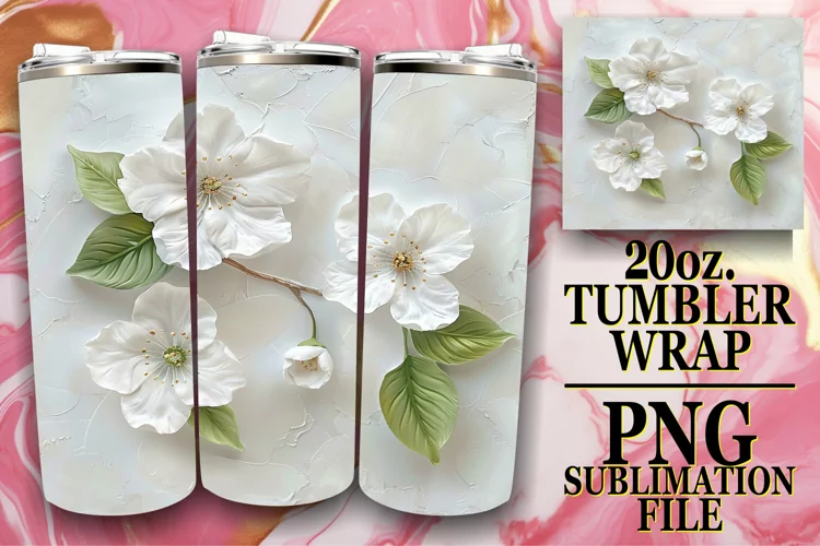 White Bloom Beauty: 3D Tumbler Sublimation